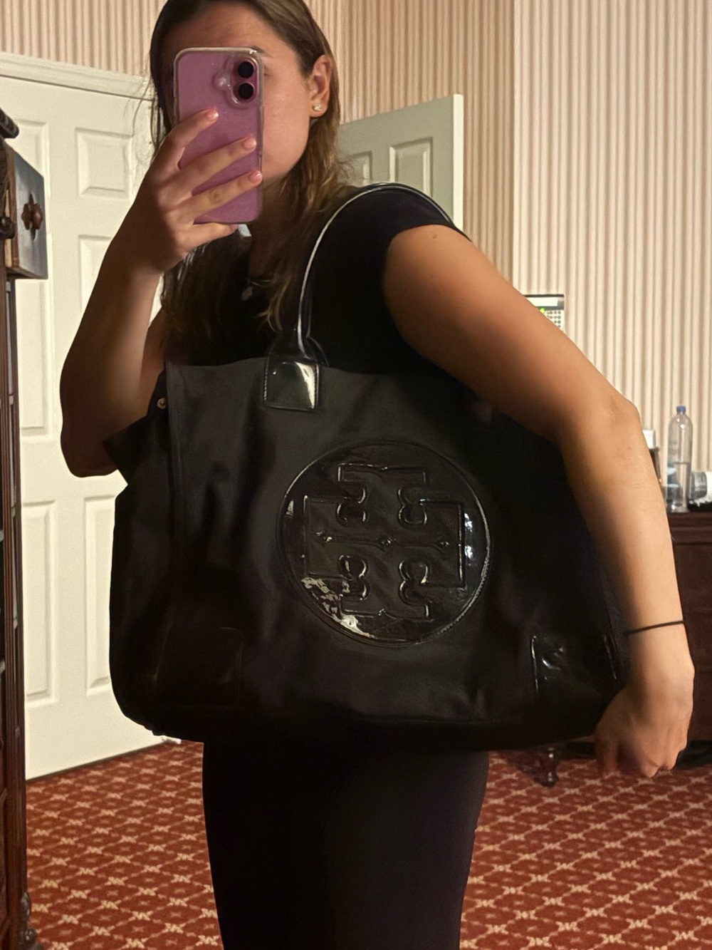 Tory Burch Black Nylon Tote with Patent Trim - Picture 5 of 5
